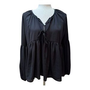 Alter'd State Freesia Black  Boho Goth Long Sleeve Baby Doll Top Blouse Sz S